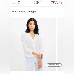 Women's LOFT Drop Shoulder Cardigan Sweater- White- Size Small- Pre-owned